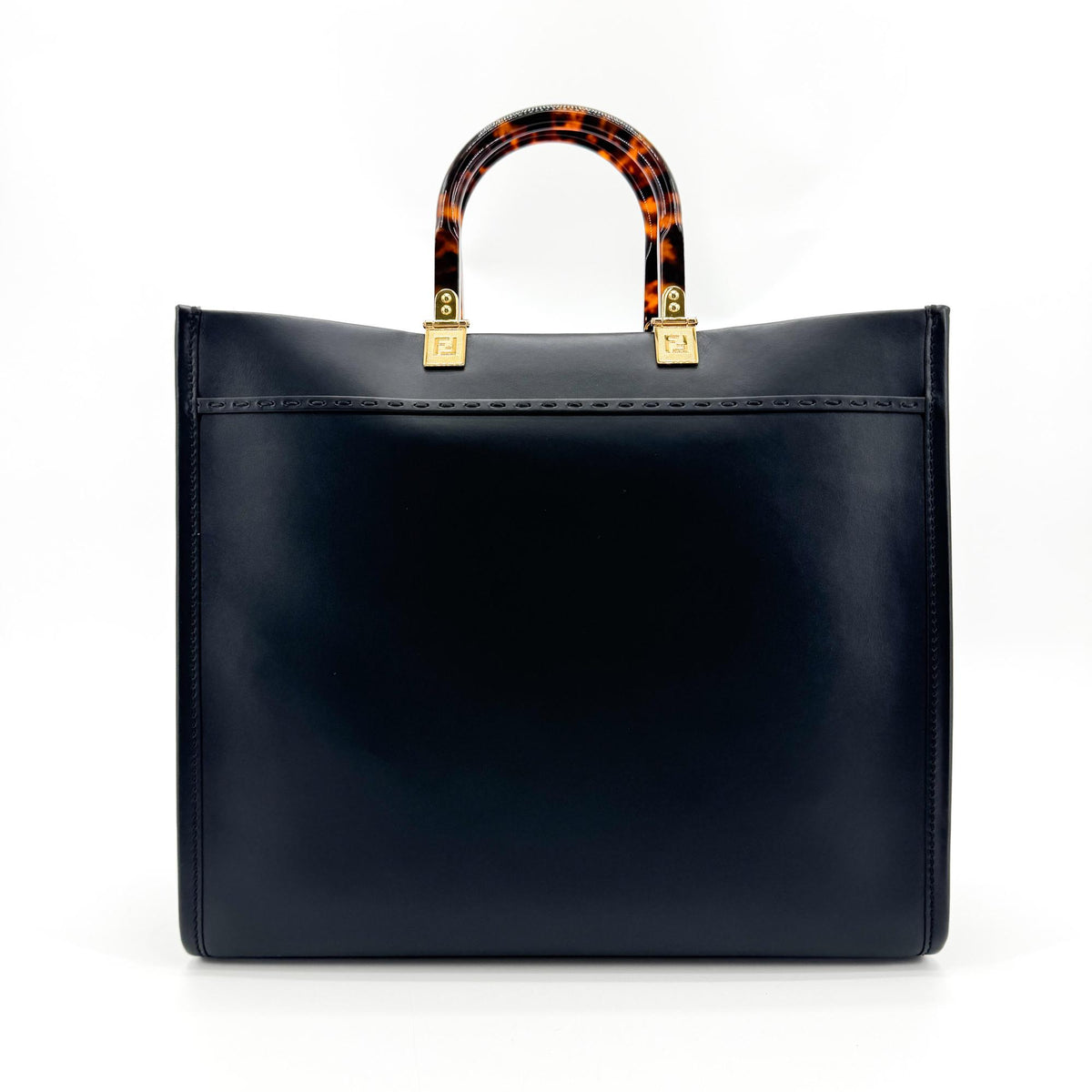 Fendi Sunshine Shopper Leather Black Leather Tote Bag Bag (Pre-Owned)