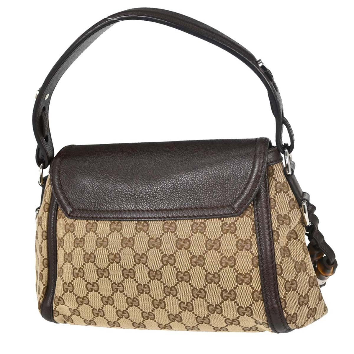 Gucci Techno Horsebit Flap Hobo Leather Beige Canvas Shoulder Bag Bag (Pre-Owned)