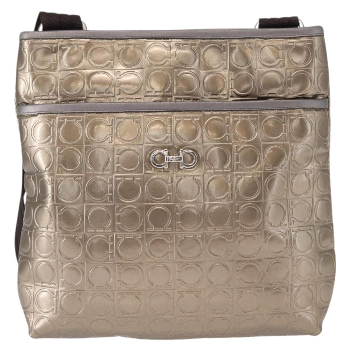 Salvatore Ferragamo Gancini Patent Leather Gold Patent_Leather Shoulder Bag Bag (Pre-Owned)
