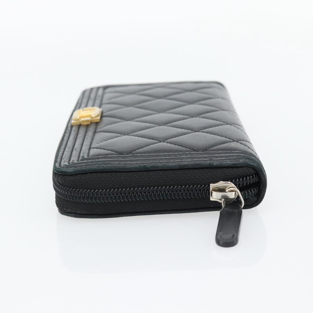 Chanel Boy Zip Around Organizer Quilted Lambskin Black Leather Wallets Accessory (Pre-Owned)