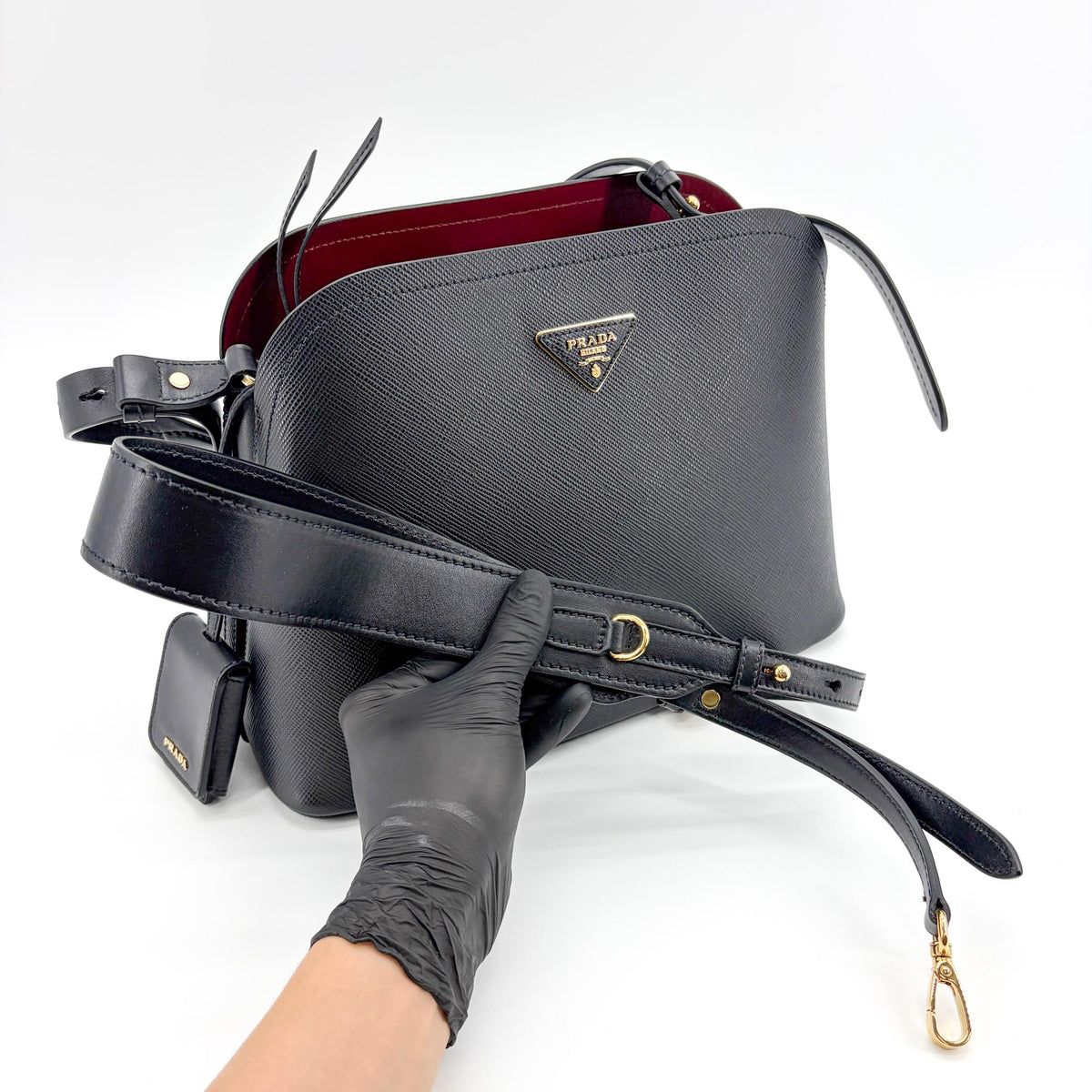 Prada Matinee Top Handle Saffiano Leather Black Leather Handbag (Pre-Owned)