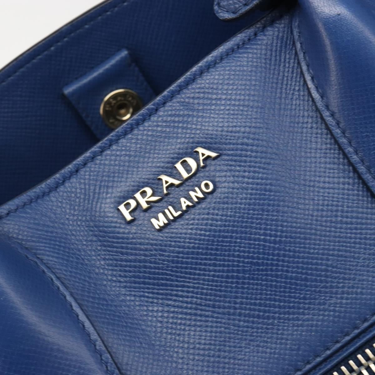 Prada Cuir Promenade Front Zip Tote Leather Blue Leather Handbag (Pre-Owned)