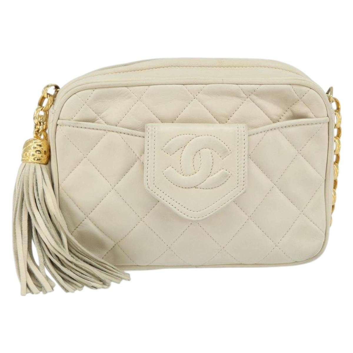 Chanel Vintage Front Pocket Camera Quilted Lambskin Beige Leather Shoulder Bag Bag (Pre-Owned)