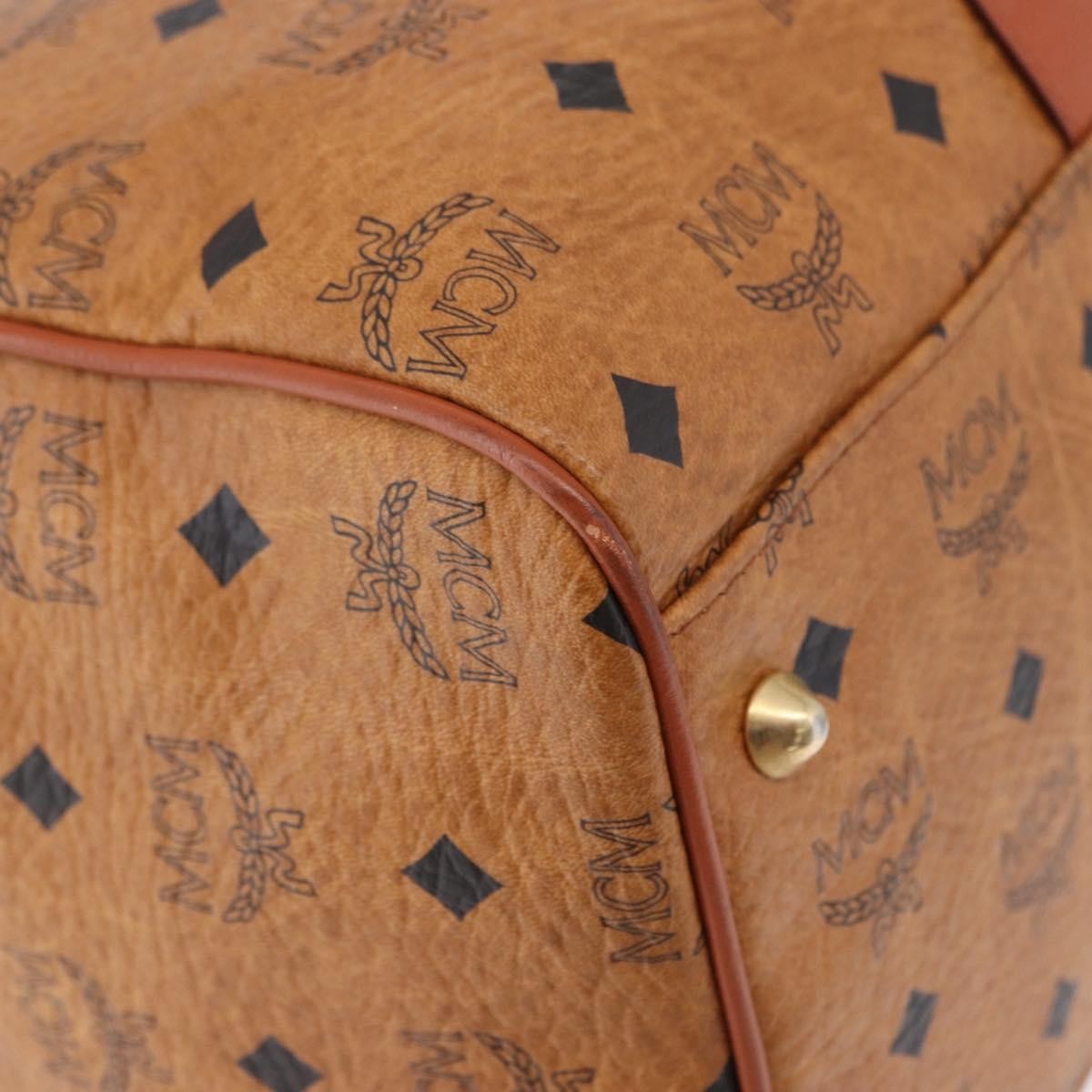 MCM Vicetos Logogram Boston Brown Leather Travel Bag Bag (Pre-Owned)