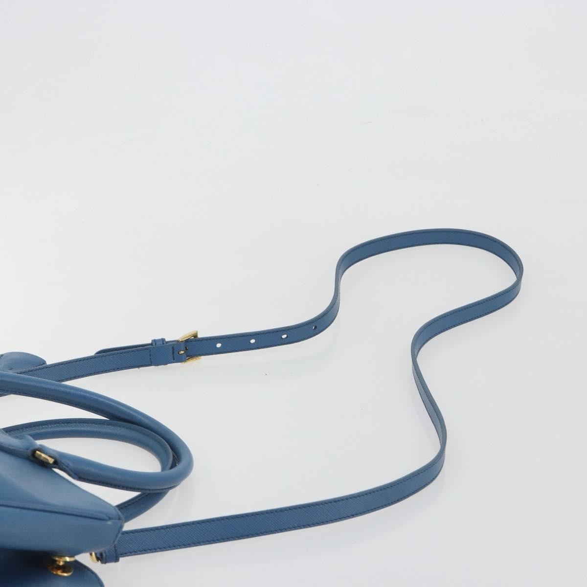Prada Double Zip Lux Tote Saffiano Leather Blue Leather Handbag (Pre-Owned)