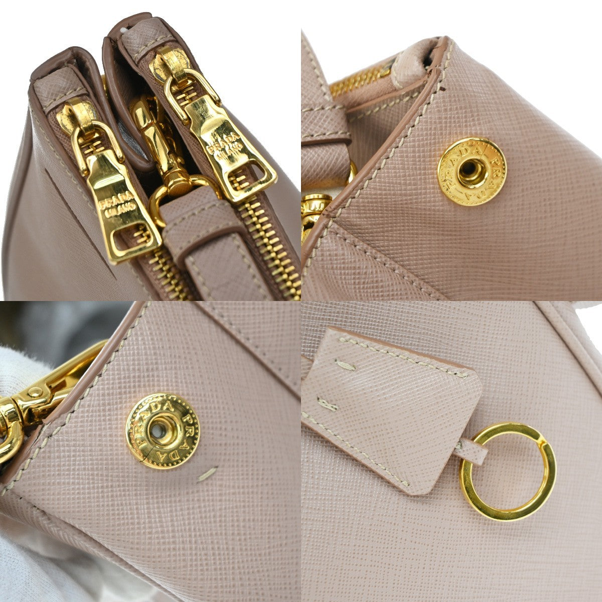Prada Double Zip Lux Saffiano Leather Pink Leather Tote Bag Bag (Pre-Owned)