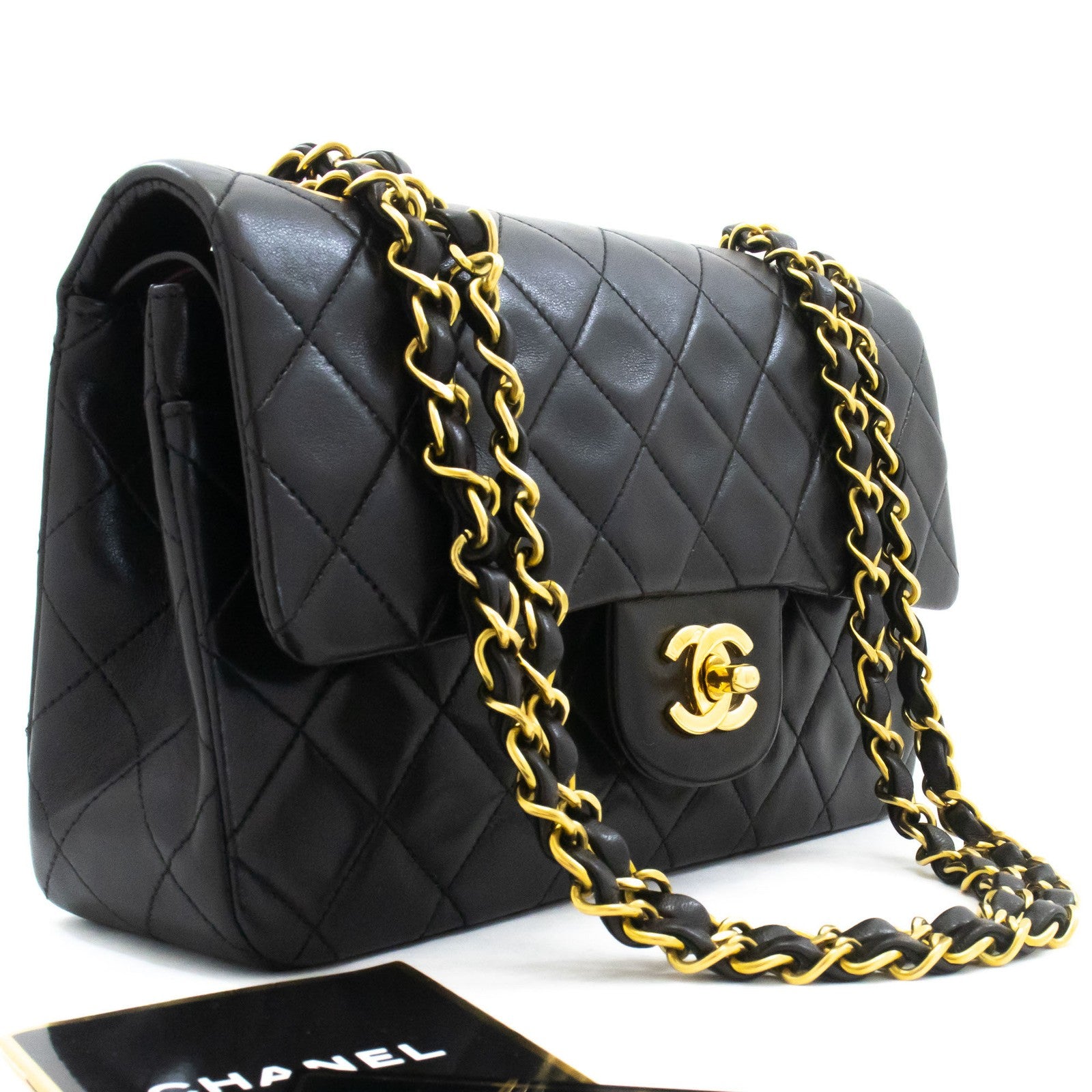 Chanel Vintage Classic Double Flap Quilted Lambskin Black Leather Shoulder Bag Bag (Pre-Owned)