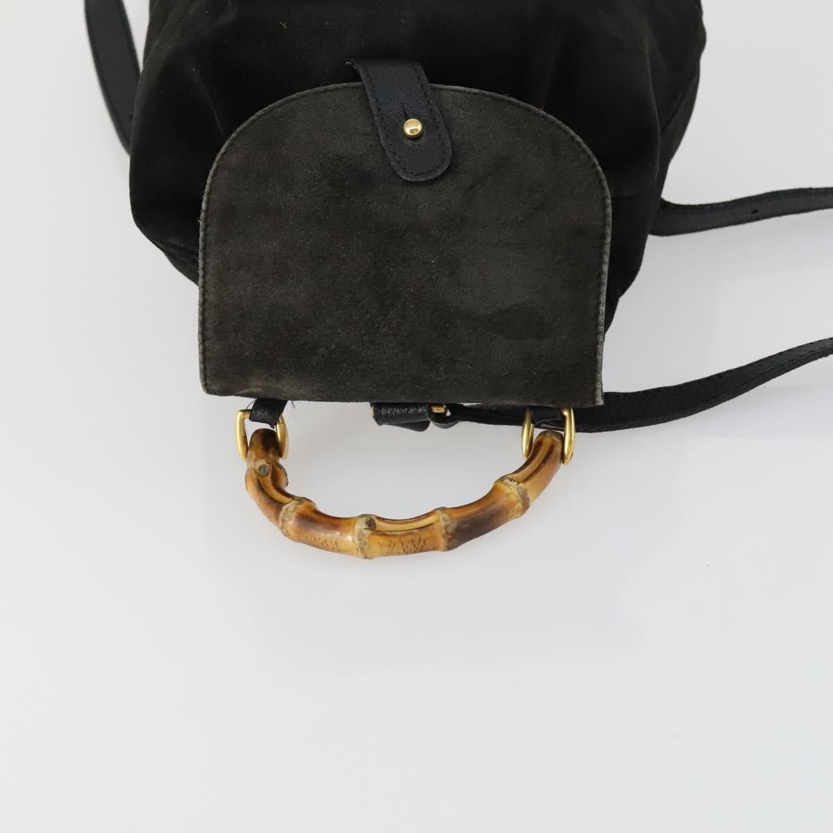 Gucci Vintage Bamboo Suede Black Leather Backpack Bag (Pre-Owned)