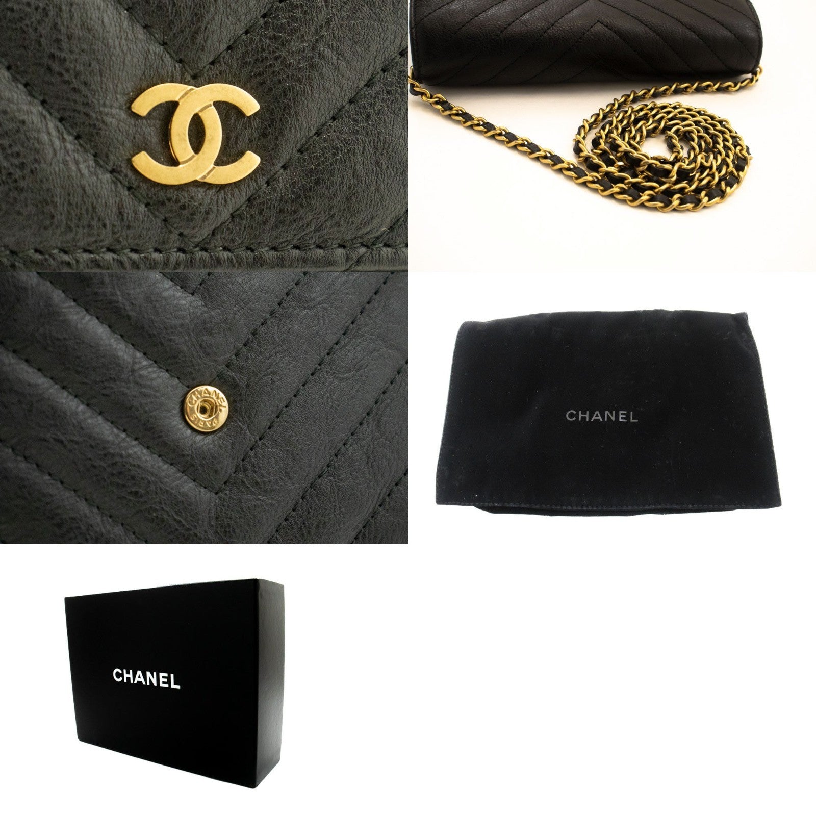 Chanel Wallet On Chain Chevron Caviar Black Calfskin Wallets Accessory (Pre-Owned)