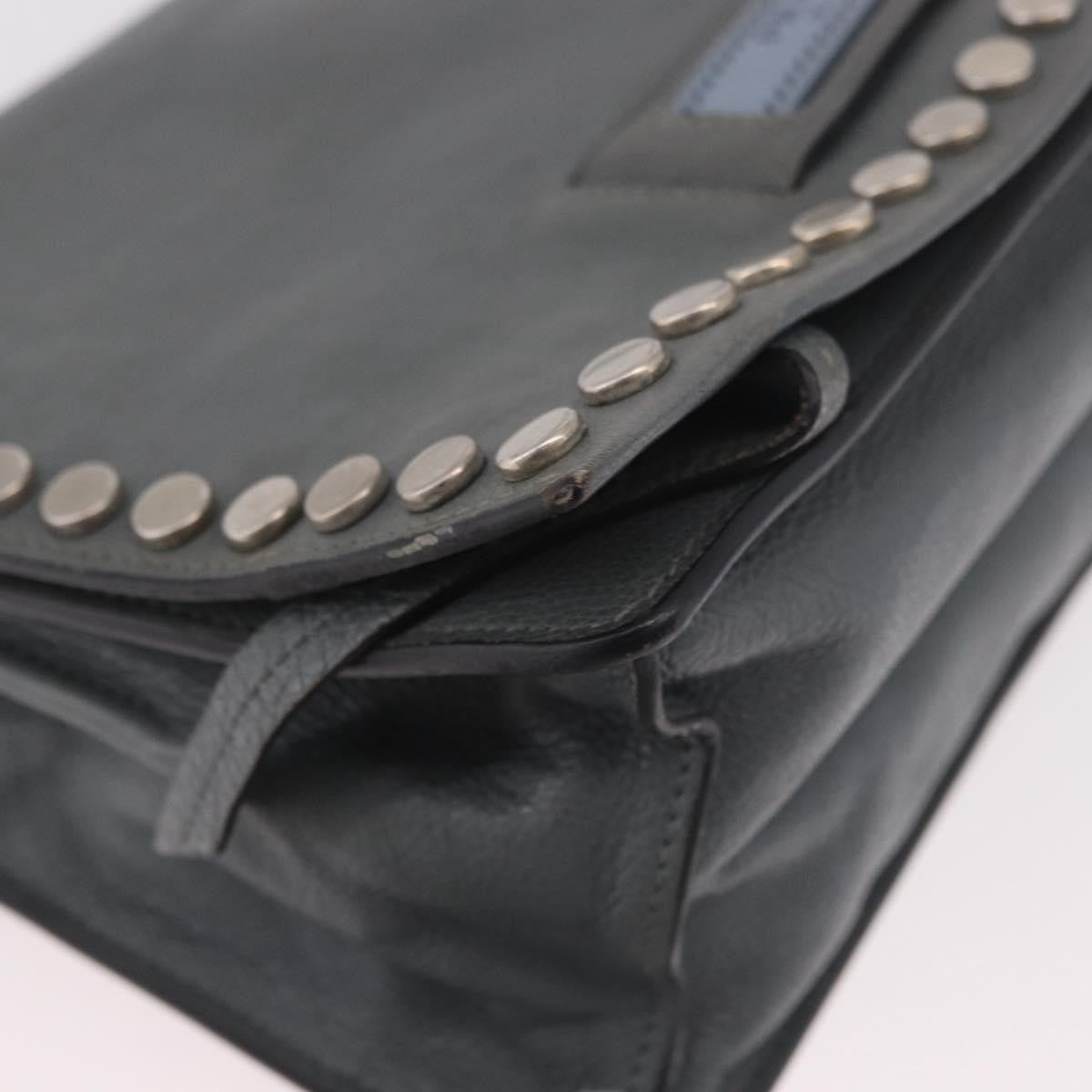 Prada Etiquette Flap Studded Glace Calfskin Gray Leather Shoulder Bag Bag (Pre-Owned)
