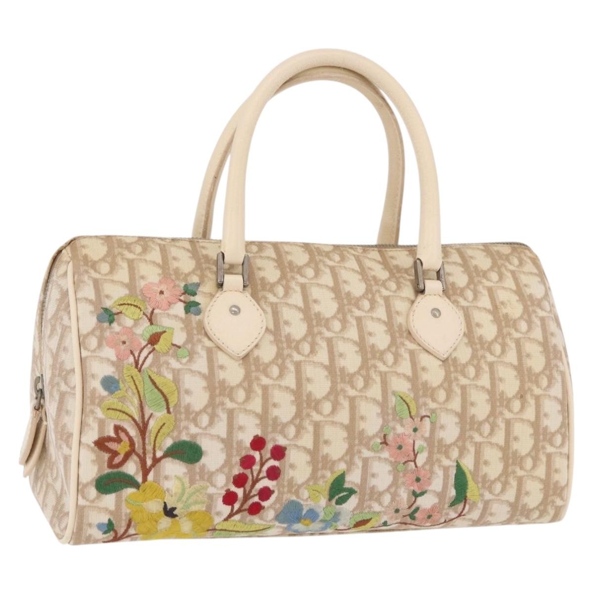 Christian Dior Vintage Boston Diorissimo Canvas Beige Canvas Handbag (Pre-Owned)