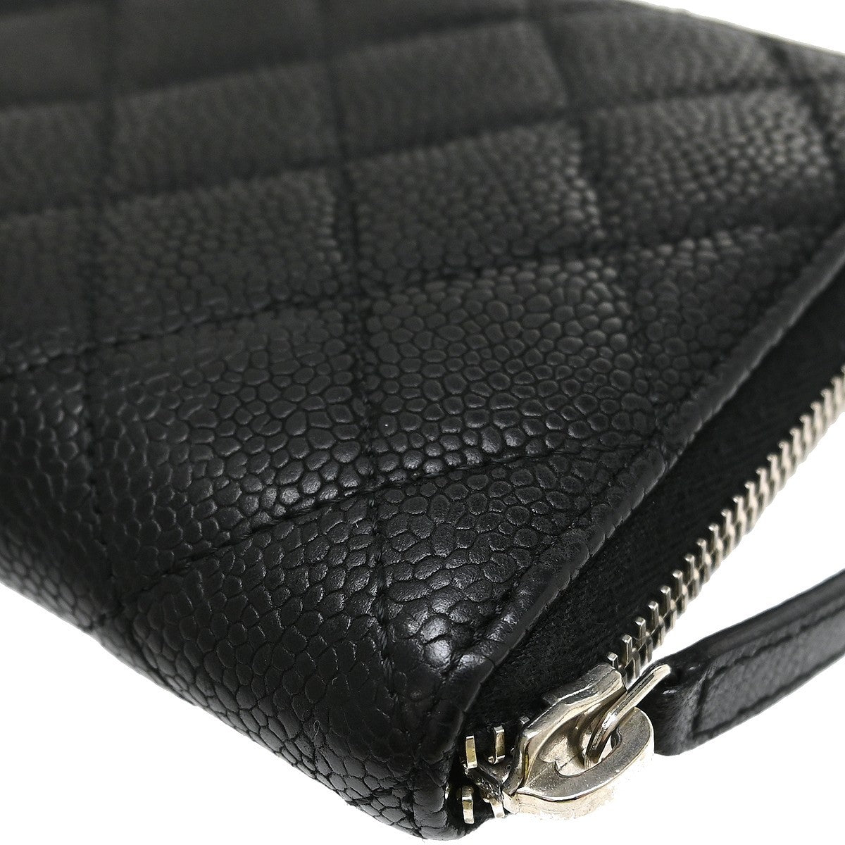 Chanel Zip Around Organizer Quilted Caviar Black Leather Wallets Accessory (Pre-Owned)
