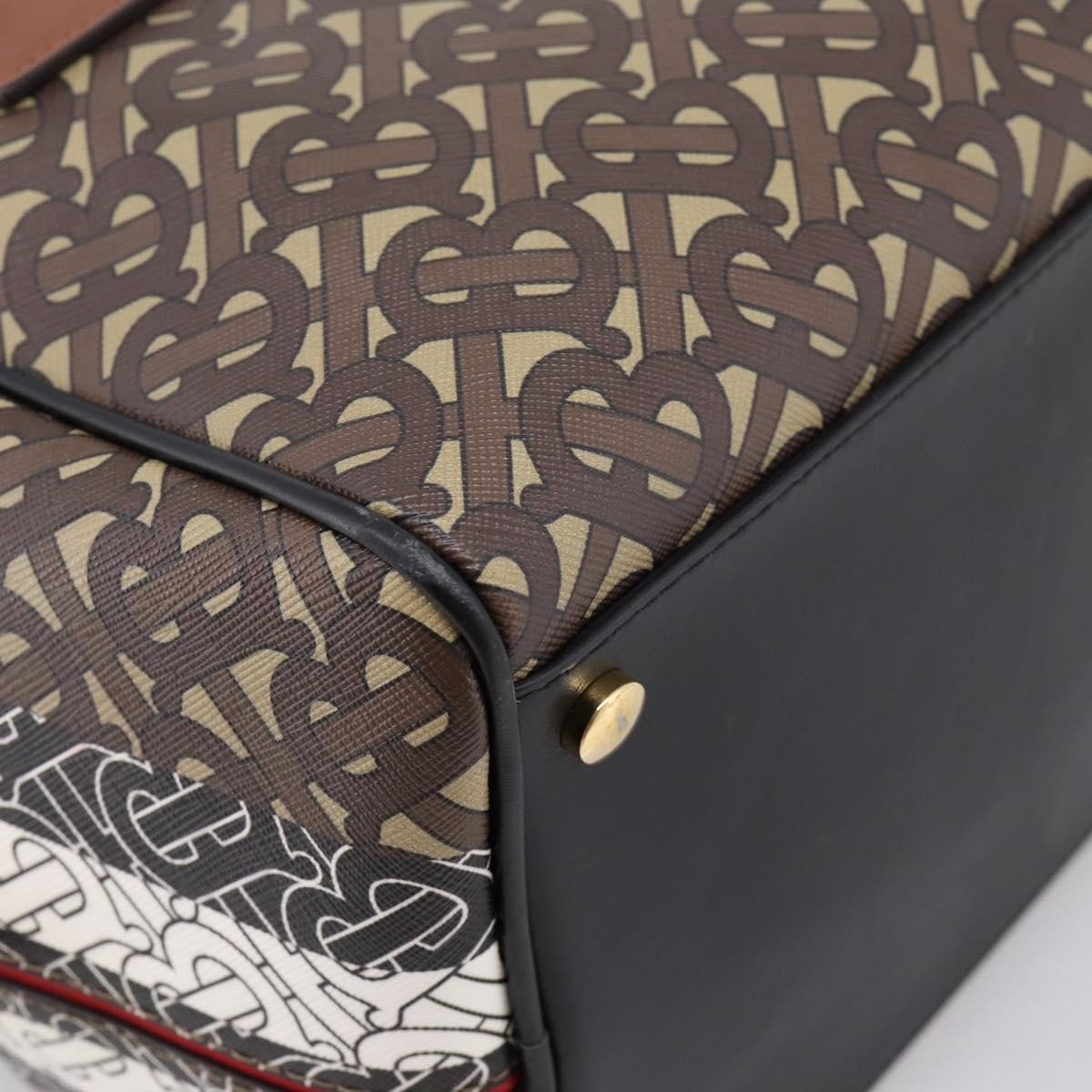 Burberry Tb Half Cube Duffle Monogram Embossed Leather Brown Canvas Handbag (Pre-Owned)