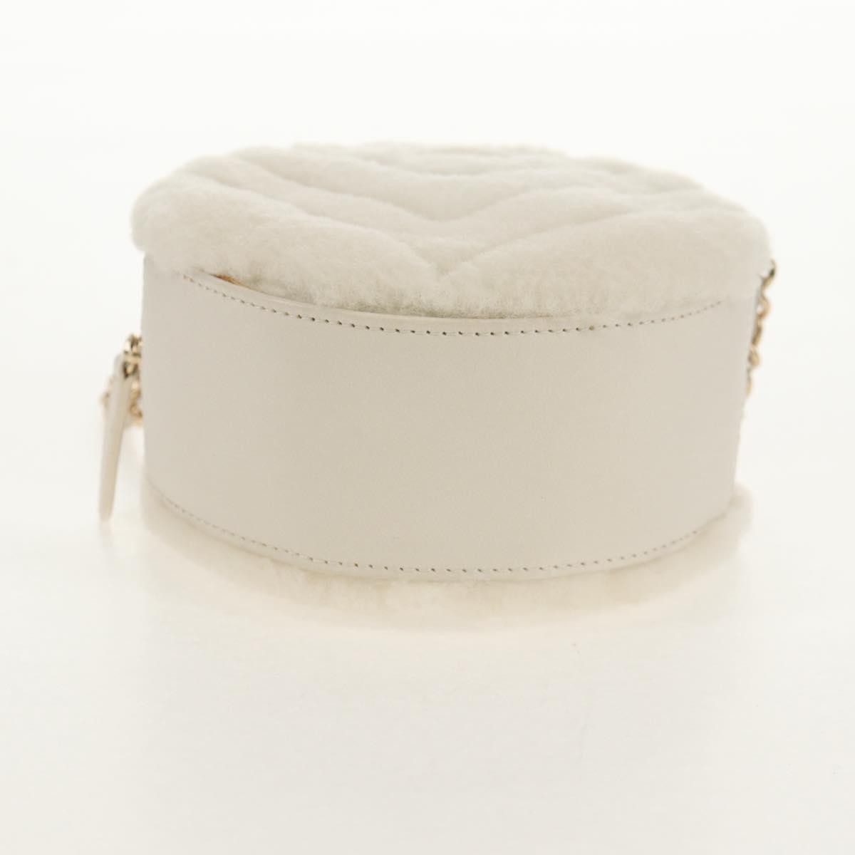 Chanel Round Clutch With Chain Chevron Shearling White Faux_Fur Clutche & Pouche Bag (Pre-Owned)
