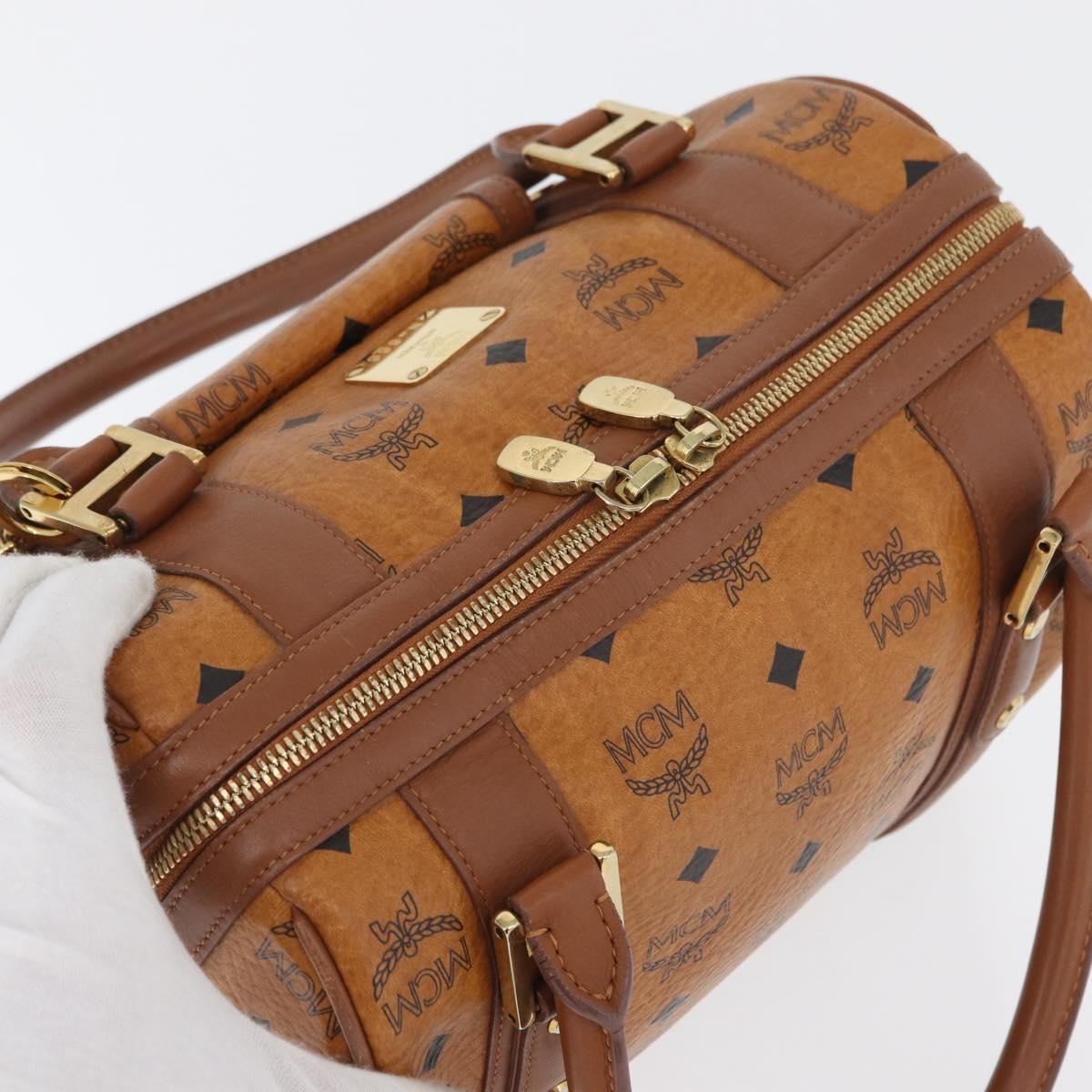 MCM Visetos Logogramme Leather Brown Leather Handbag (Pre-Owned)