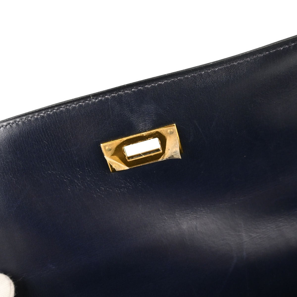 Hermes Kelly Blue Box Calf With Gold Hardware Blue Calfskin Handbag (Pre-Owned)