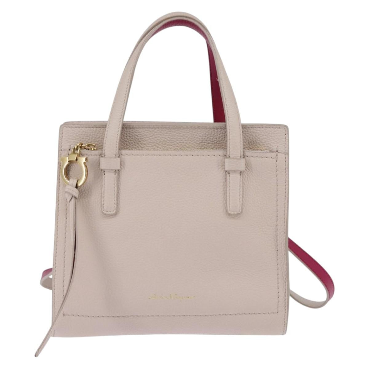 Salvatore Ferragamo Amy Tote Pebbled Leather Beige Leather Handbag (Pre-Owned)