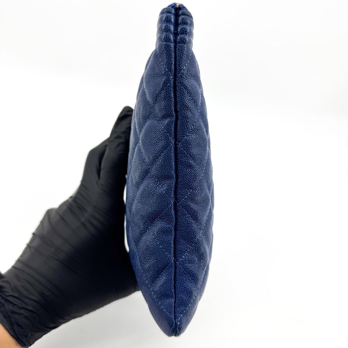 Chanel Boy O Case Clutch Quilted Caviar Blue Leather Clutche & Pouche Bag (Pre-Owned)