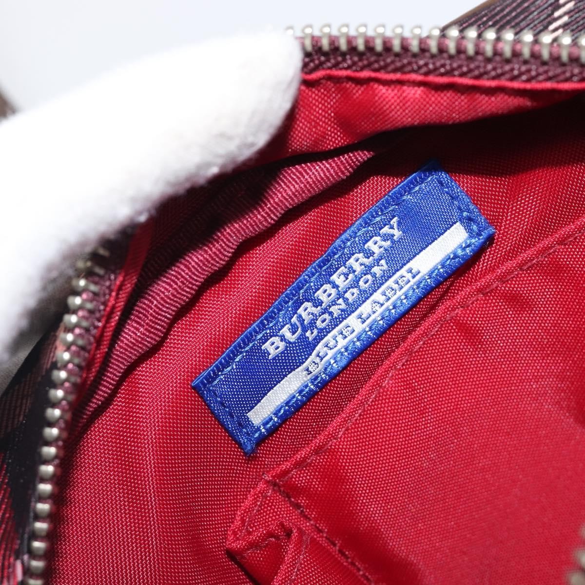 Burberry Nova Check Blue Label Nylon Burgundy Nylon Shoulder Bag Bag (Pre-Owned)
