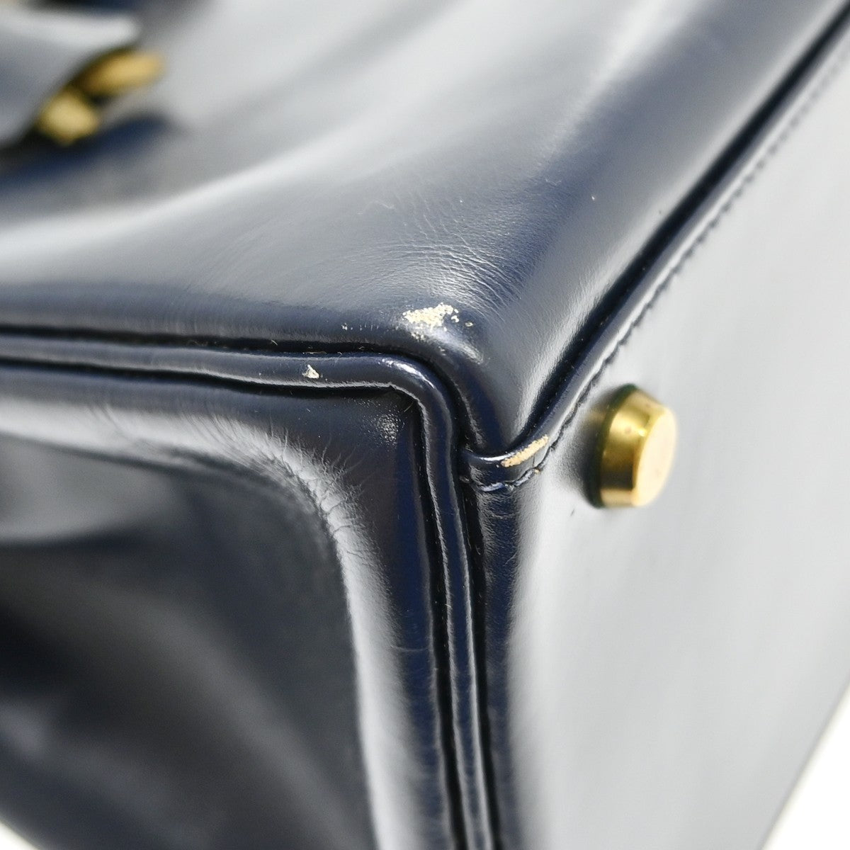 Hermes Kelly Blue Box Calf With Gold Hardware Navy Calfskin Handbag (Pre-Owned)