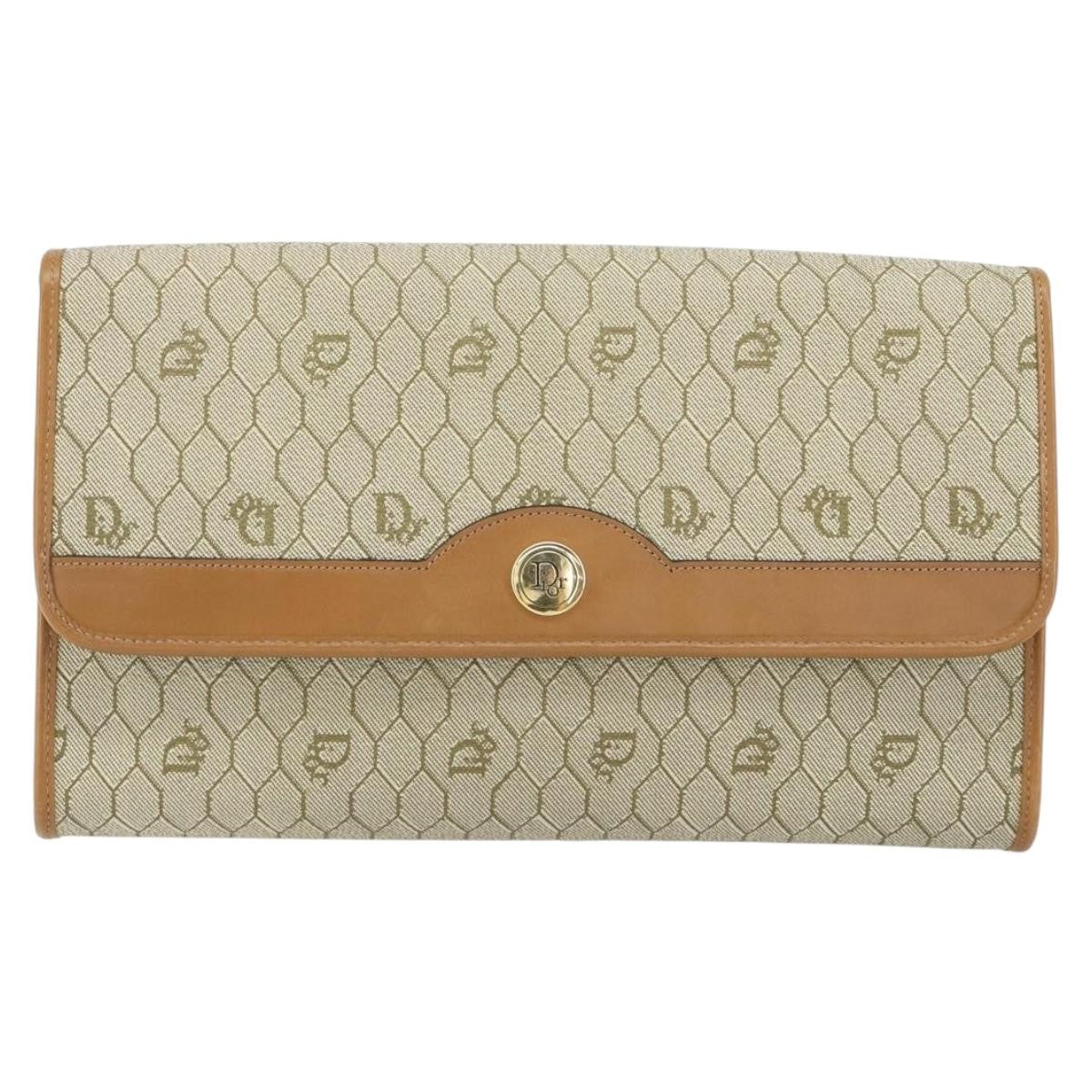 Christian Dior Vintage Honeycomb Chain Canvas Beige Canvas Shoulder Bag Bag (Pre-Owned)