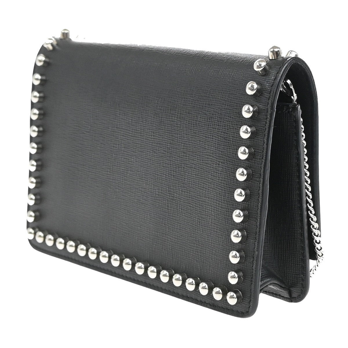 Fendi Karlito Wallet On Chain Studded Saffiano Leather Black Leather Shoulder Bag Bag (Pre-Owned)