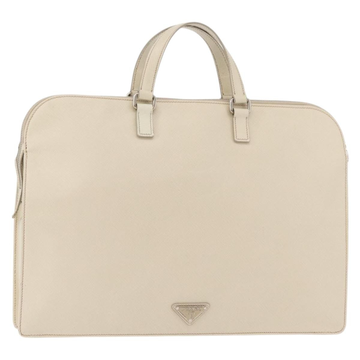 Prada Convertible Travel Saffiano Leather Beige Leather Briefcase Bag (Pre-Owned)