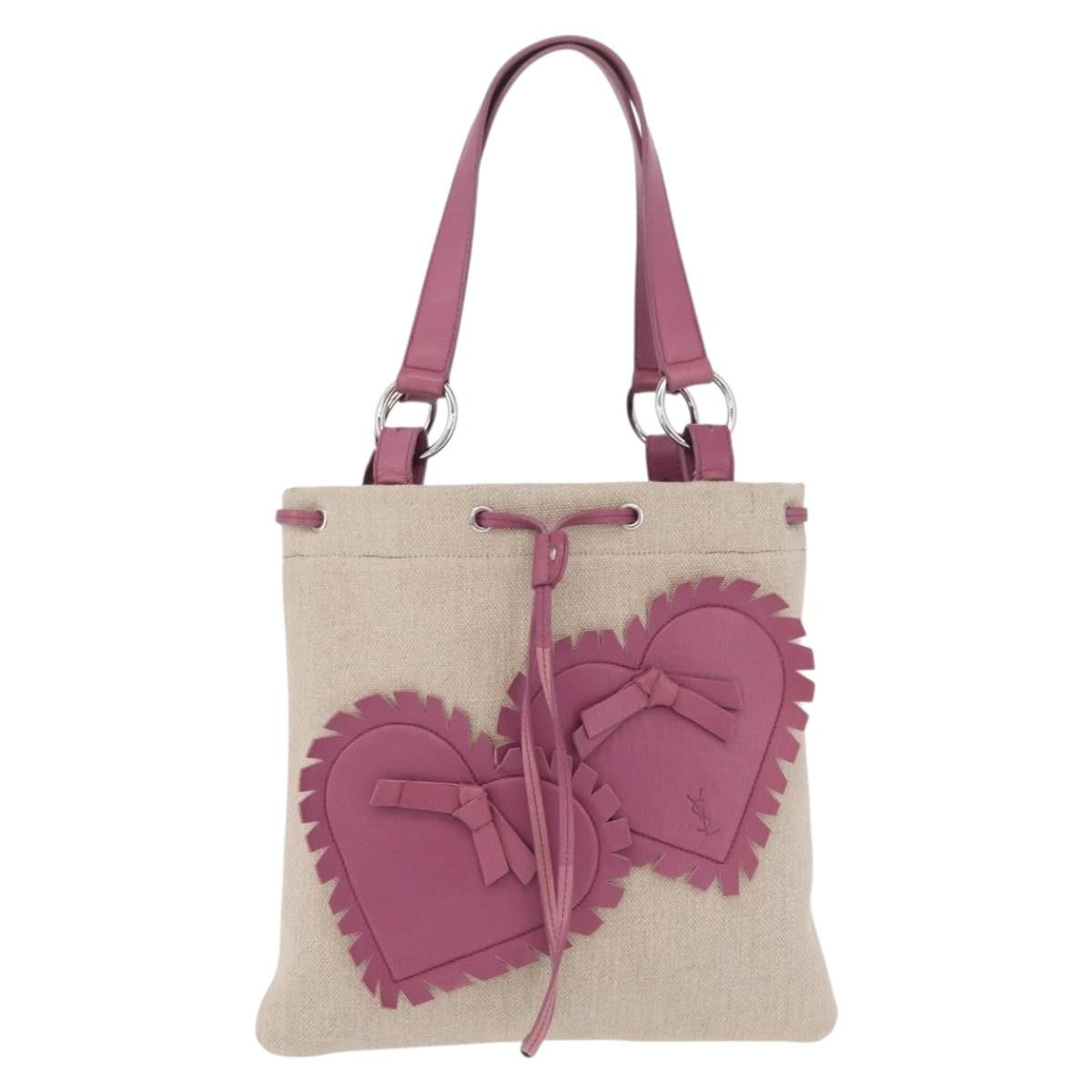 Saint Laurent Kahala Heart Tote Canvas Beige Canvas Tote Bag Bag (Pre-Owned)