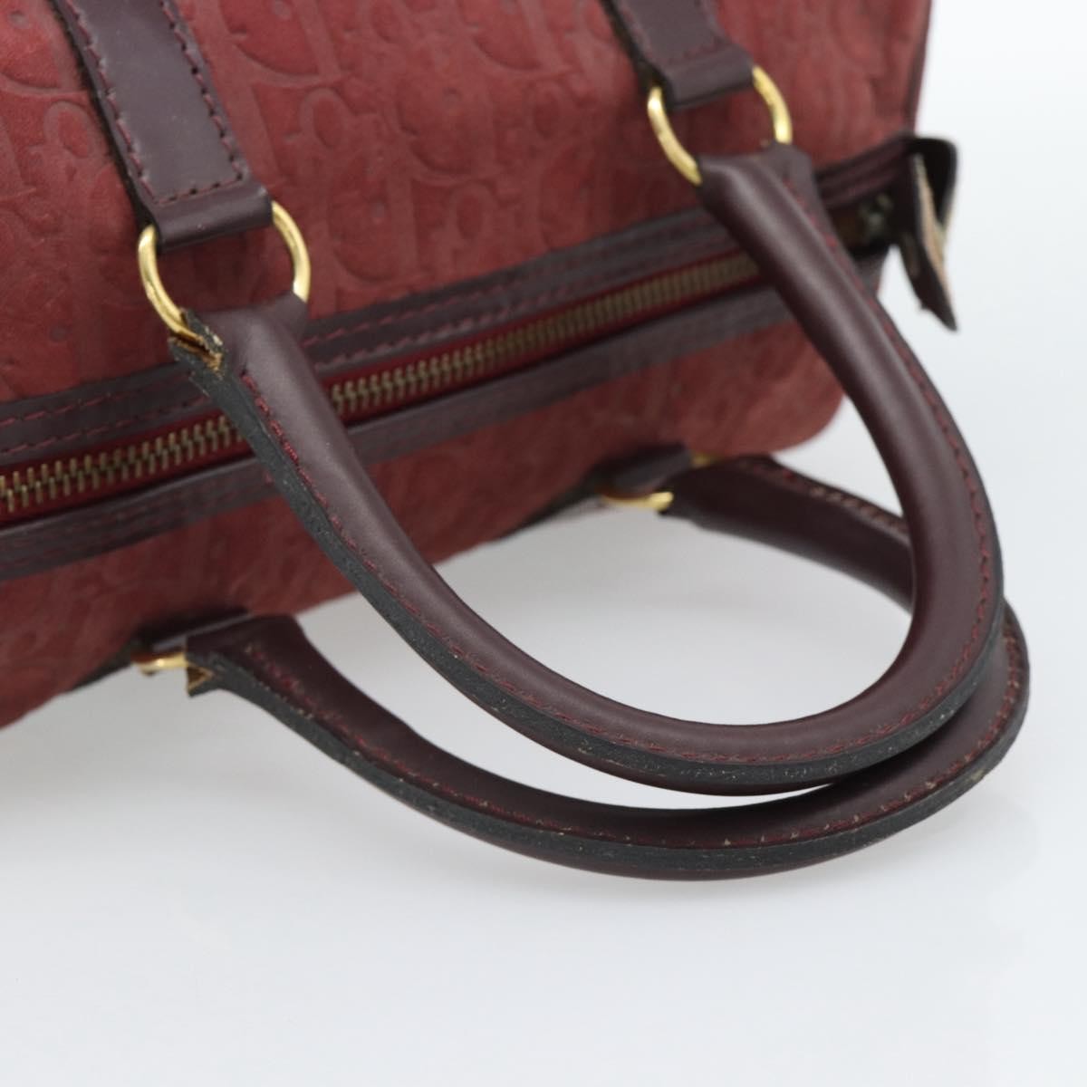 Christian Dior Boston Embossed Patent Burgundy Suede Handbag (Pre-Owned)