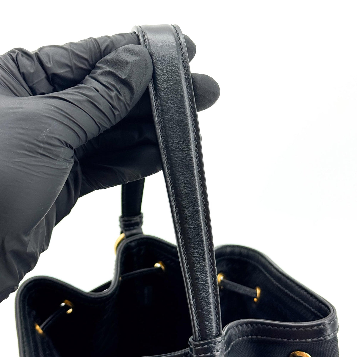 Prada Duet Drawstring Bucket Tessuto Black Canvas Handbag (Pre-Owned)
