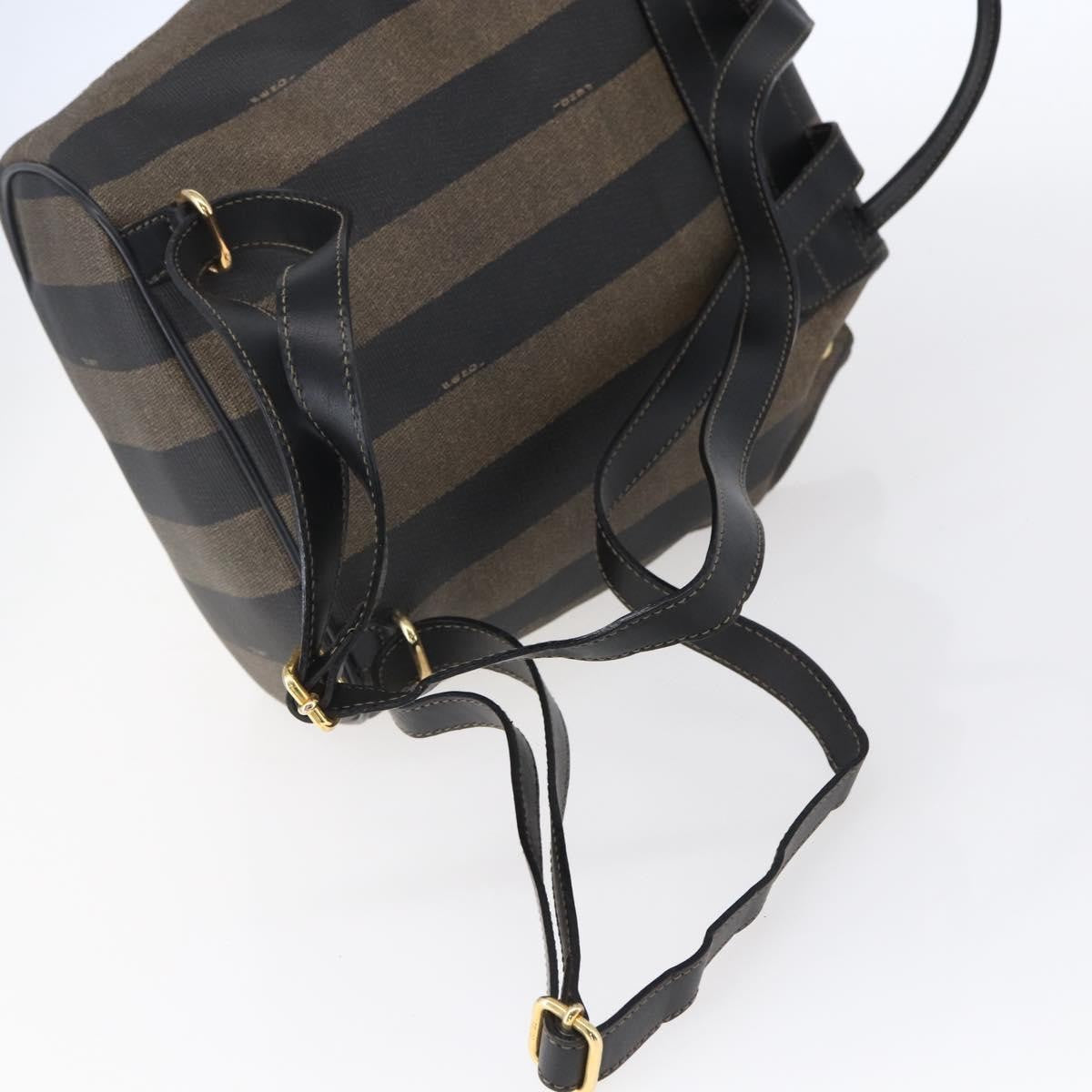 Fendi Vintage Pequin Logo Coated Canvas Brown Canvas Backpack Bag (Pre-Owned)