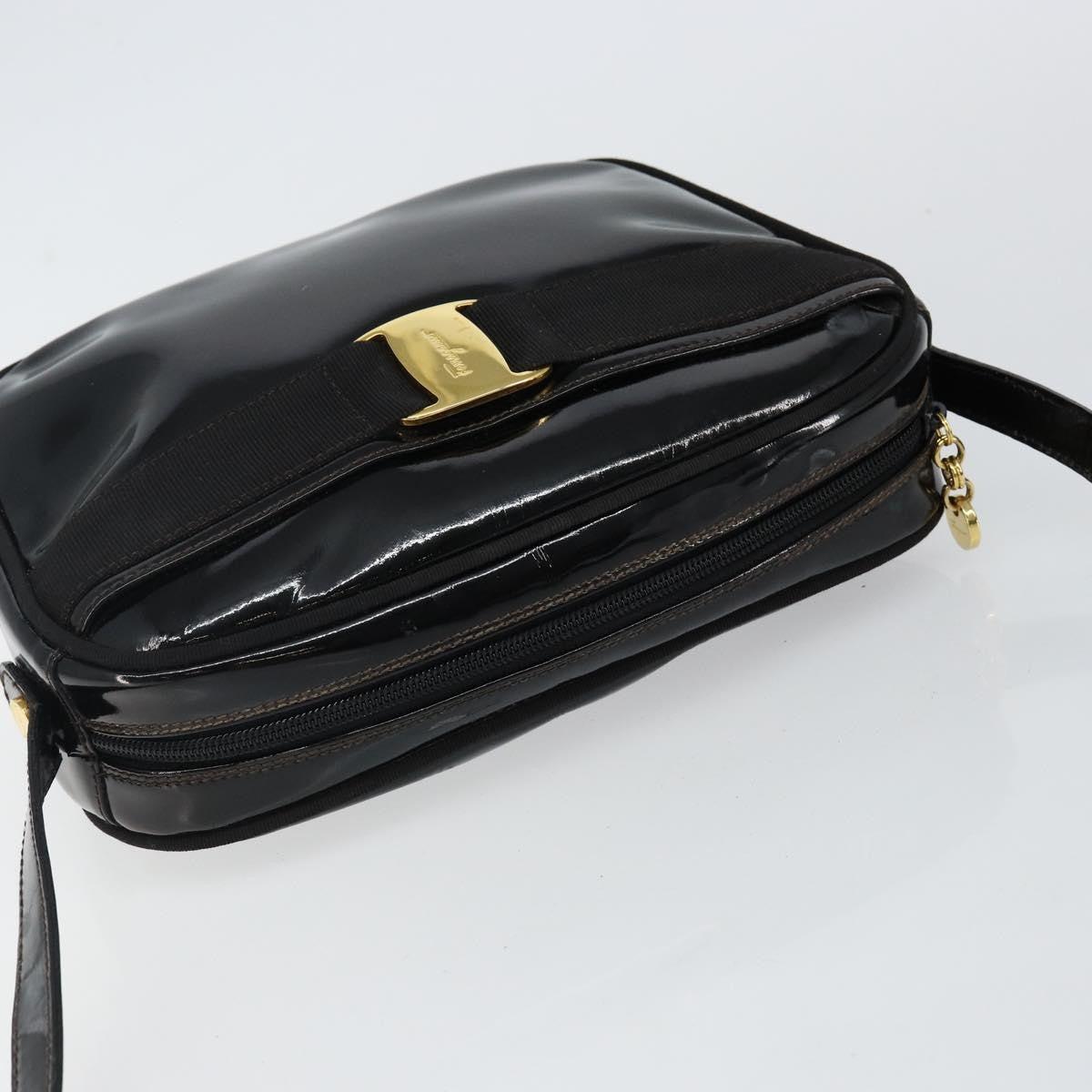 Salvatore Ferragamo Vala Patent Leather Black Patent_Leather Bag (Pre-Owned)