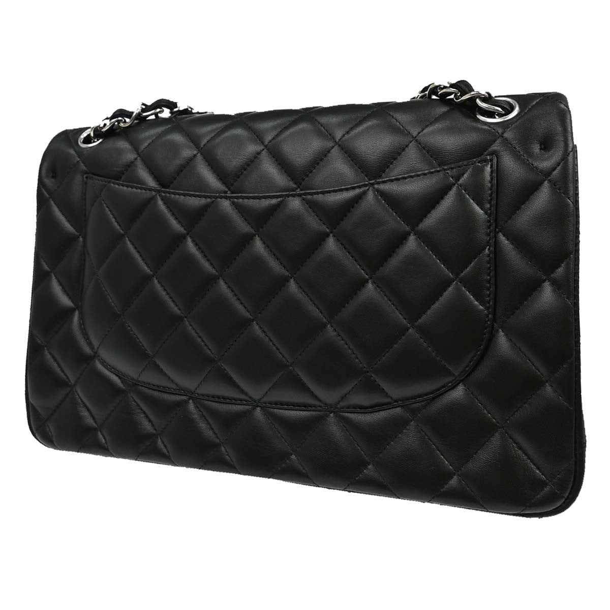 Chanel Vintage Classic Double Flap Quilted Lambskin Black Leather Handbag (Pre-Owned)