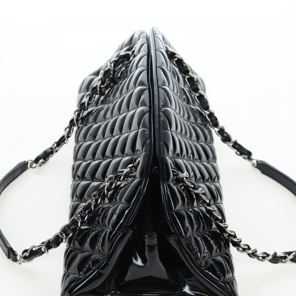 Chanel Just Mademoiselle Quilted Patent Black Patent_Leather Handbag (Pre-Owned)