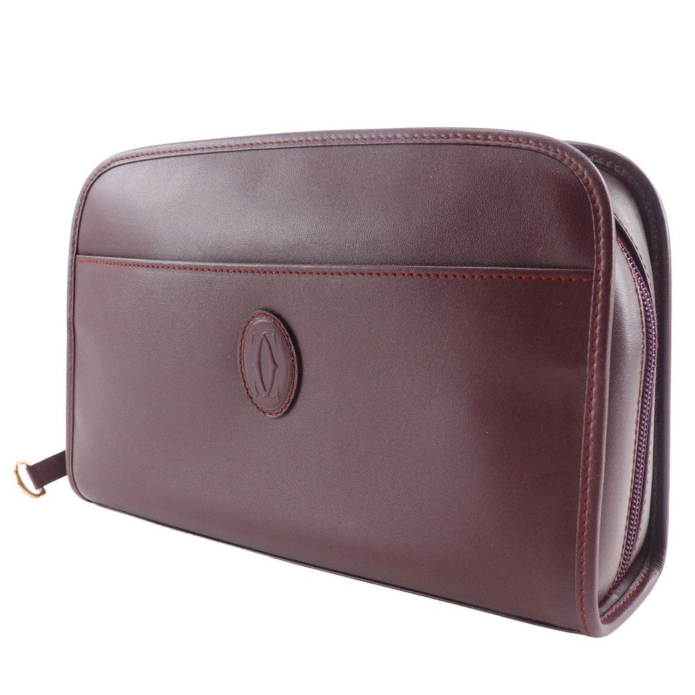Cartier Vintage Must De Cartier Leather Burgundy Leather Clutche & Pouche Bag (Pre-Owned)