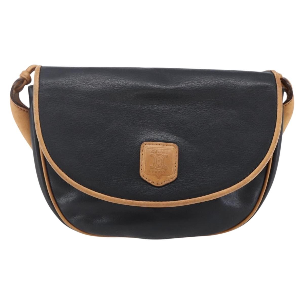 Celine Flap Shoulder Leather Black Leather Shoulder Bag Bag (Pre-Owned)