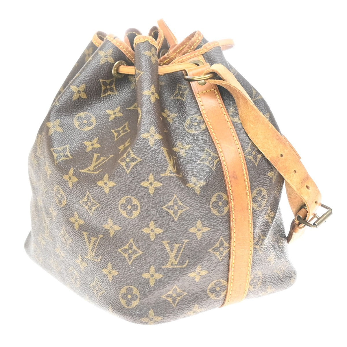 Louis Vuitton Petit Noe Monogram Canvas Brown Leather Handbag (Pre-Owned)