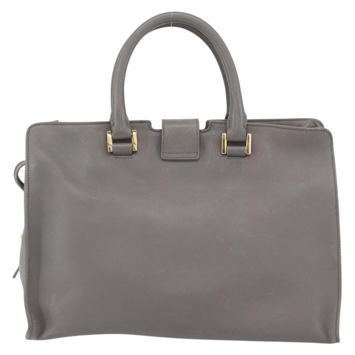 Saint Laurent Classic Y Cabas Leather Gray Leather Tote Bag Bag (Pre-Owned)