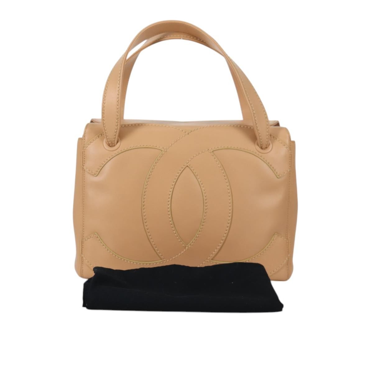Chanel Cc Stitch Tote Lambskin Beige Leather Bag (Pre-Owned)
