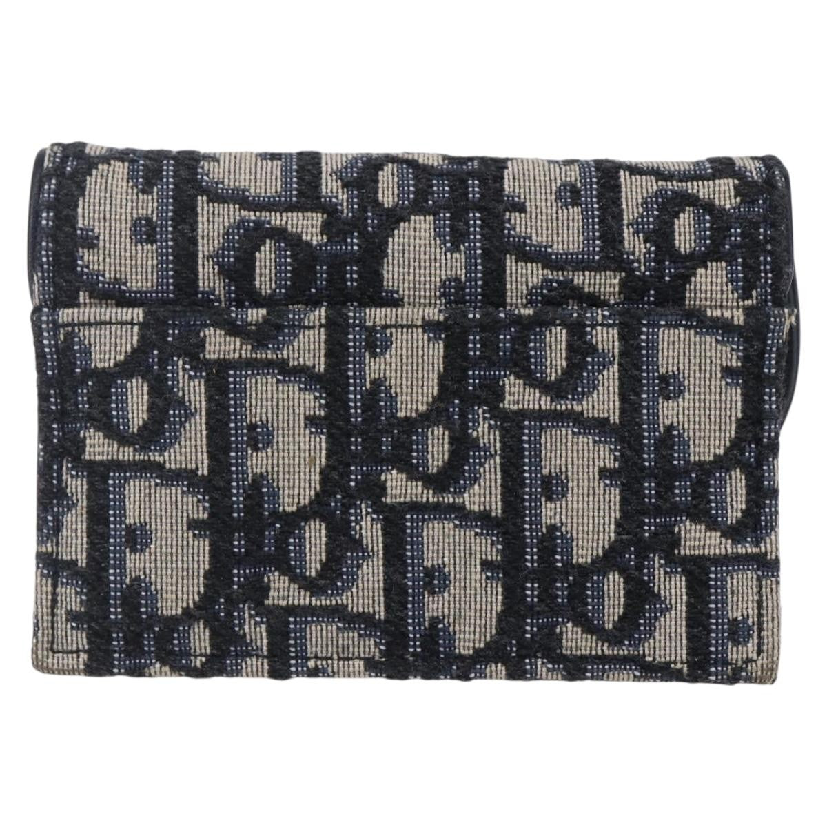 Christian Dior Saddle Card Case Oblique Canvas Navy Canvas Card Holders Accessory (Pre-Owned)