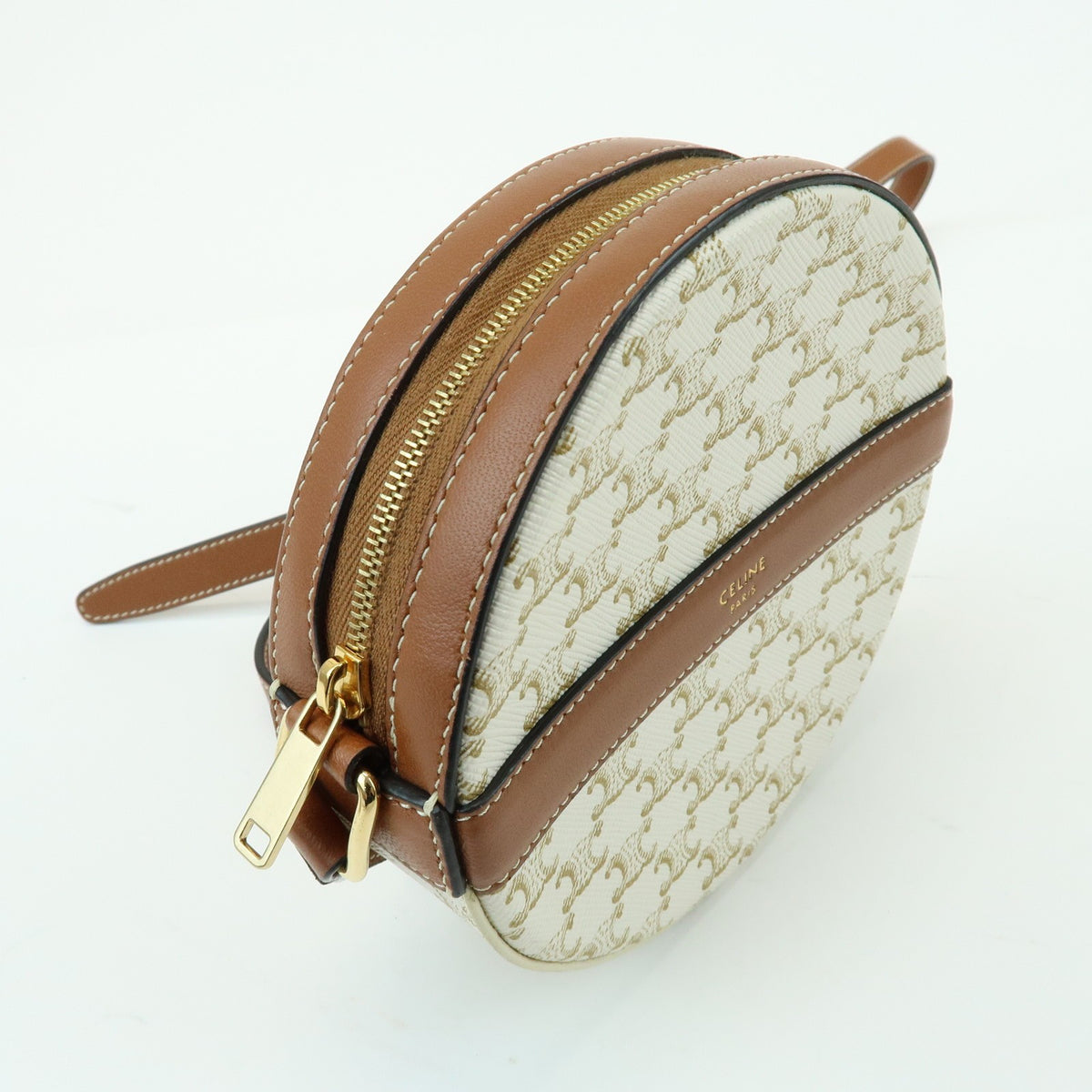 Celine Round Purse On Strap Triomphe Coated Canvas Beige Canvas Crossbody Bag Bag (Pre-Owned)