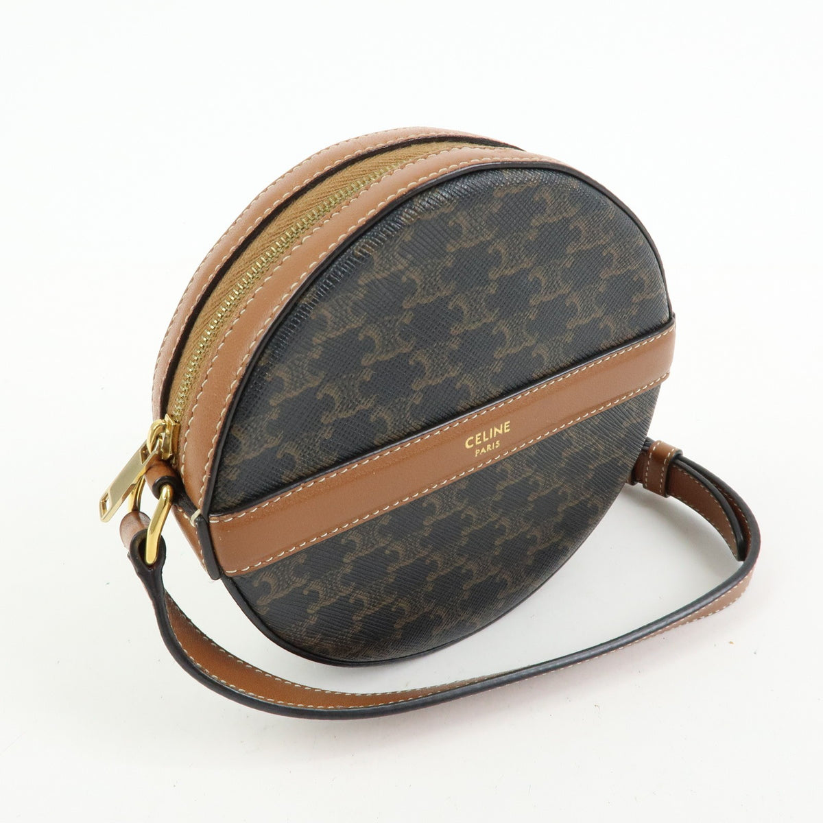 Celine Round Purse On Strap Triomphe Coated Canvas Brown Canvas Crossbody Bag Bag (Pre-Owned)