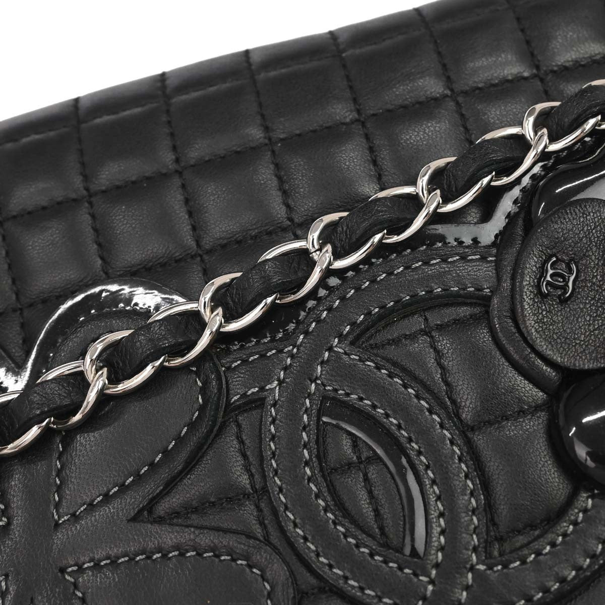 Chanel Camellia No.5 Chain Flap Quilted Lambskin Black Leather Shoulder Bag Bag (Pre-Owned)