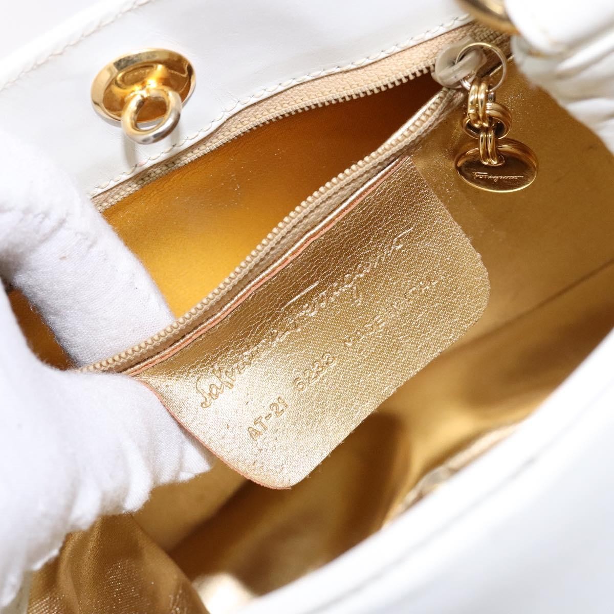 Salvatore Ferragamo Vintage Gancini Convertible Top Handle Leather White Leather Handbag (Pre-Owned)