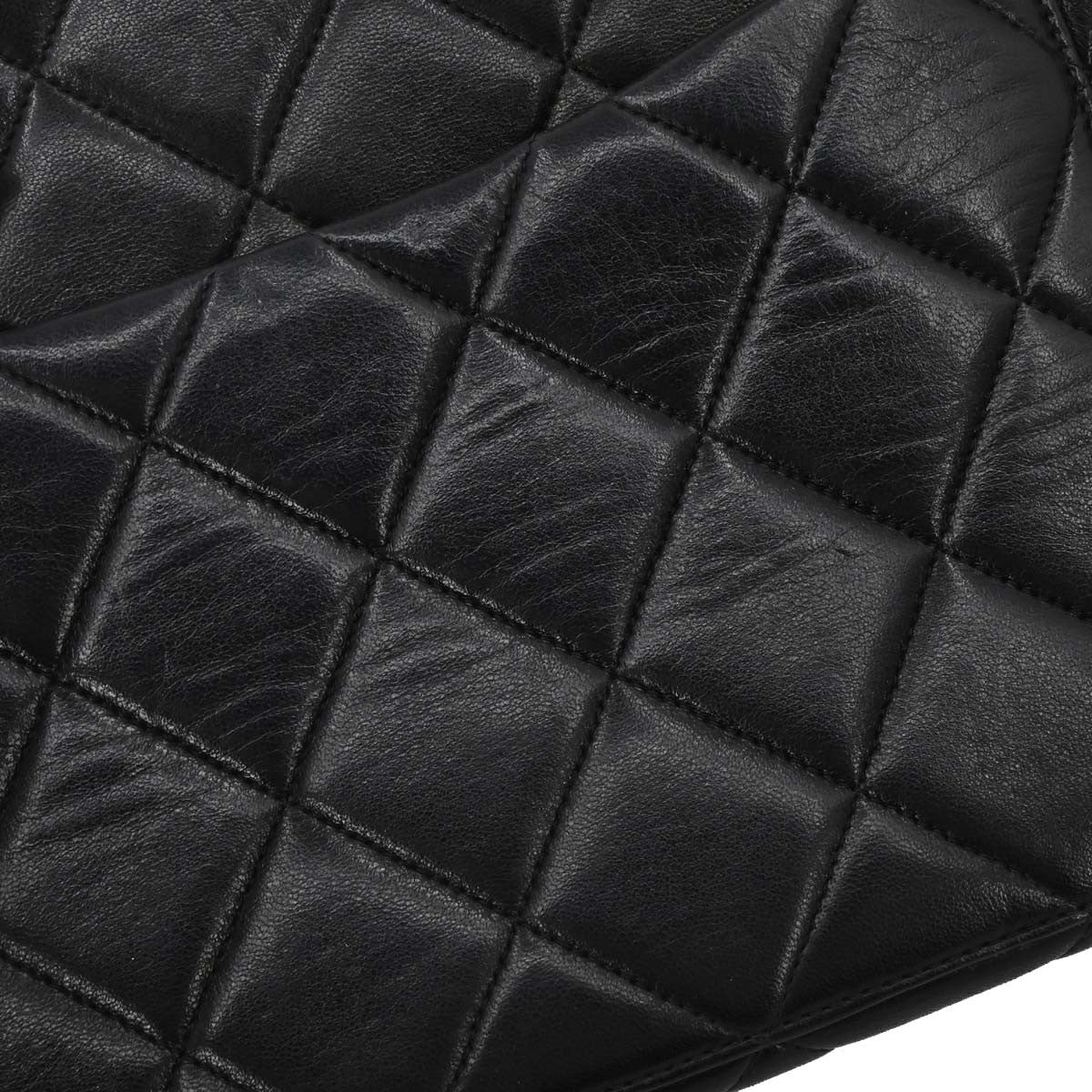 Chanel Vintage Chain Tote Quilted Lambskin Black Leather Tote Bag Bag (Pre-Owned)