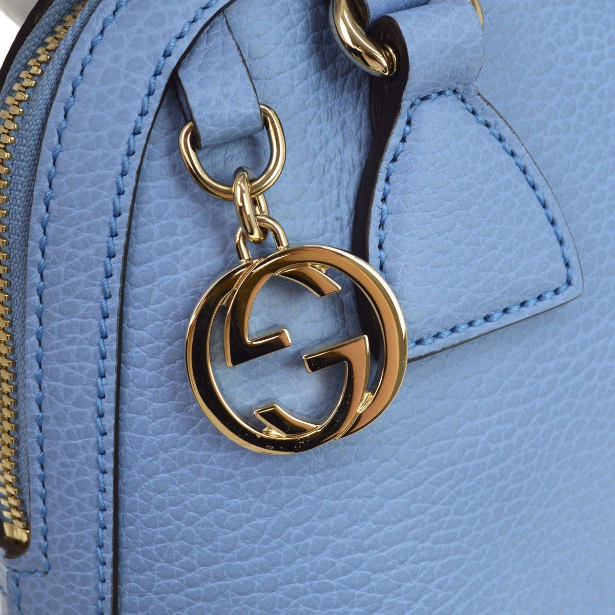 Gucci Interlocking Top Handle Leather Blue Leather Handbag (Pre-Owned)