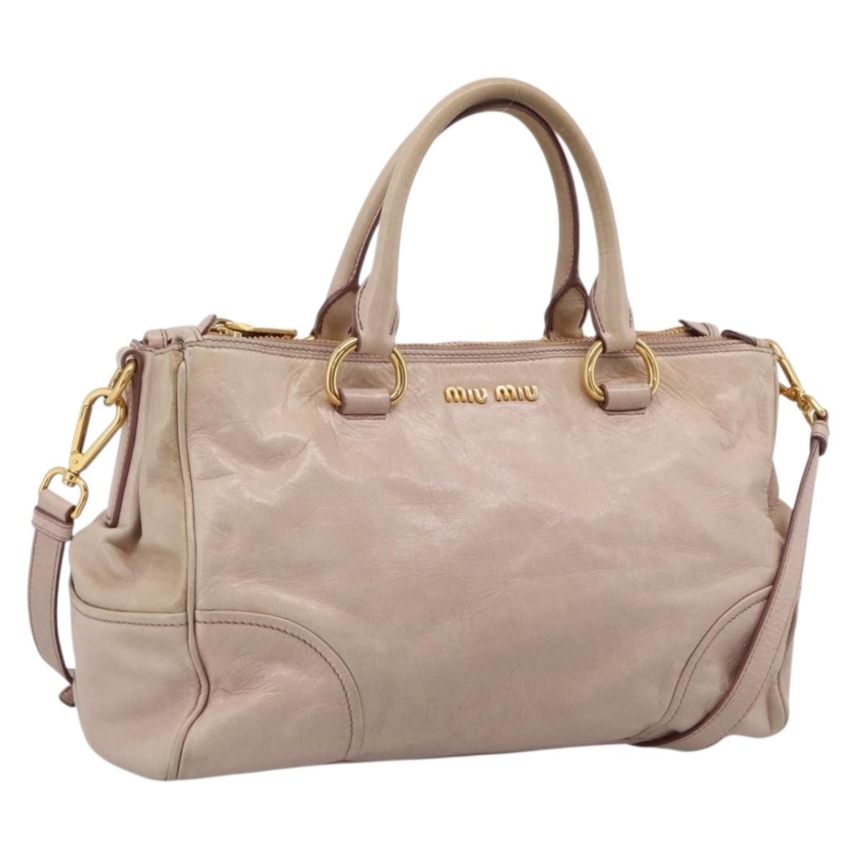 Miu Miu Vitello Lux Ring Satchel Leather Pink Leather Handbag (Pre-Owned)