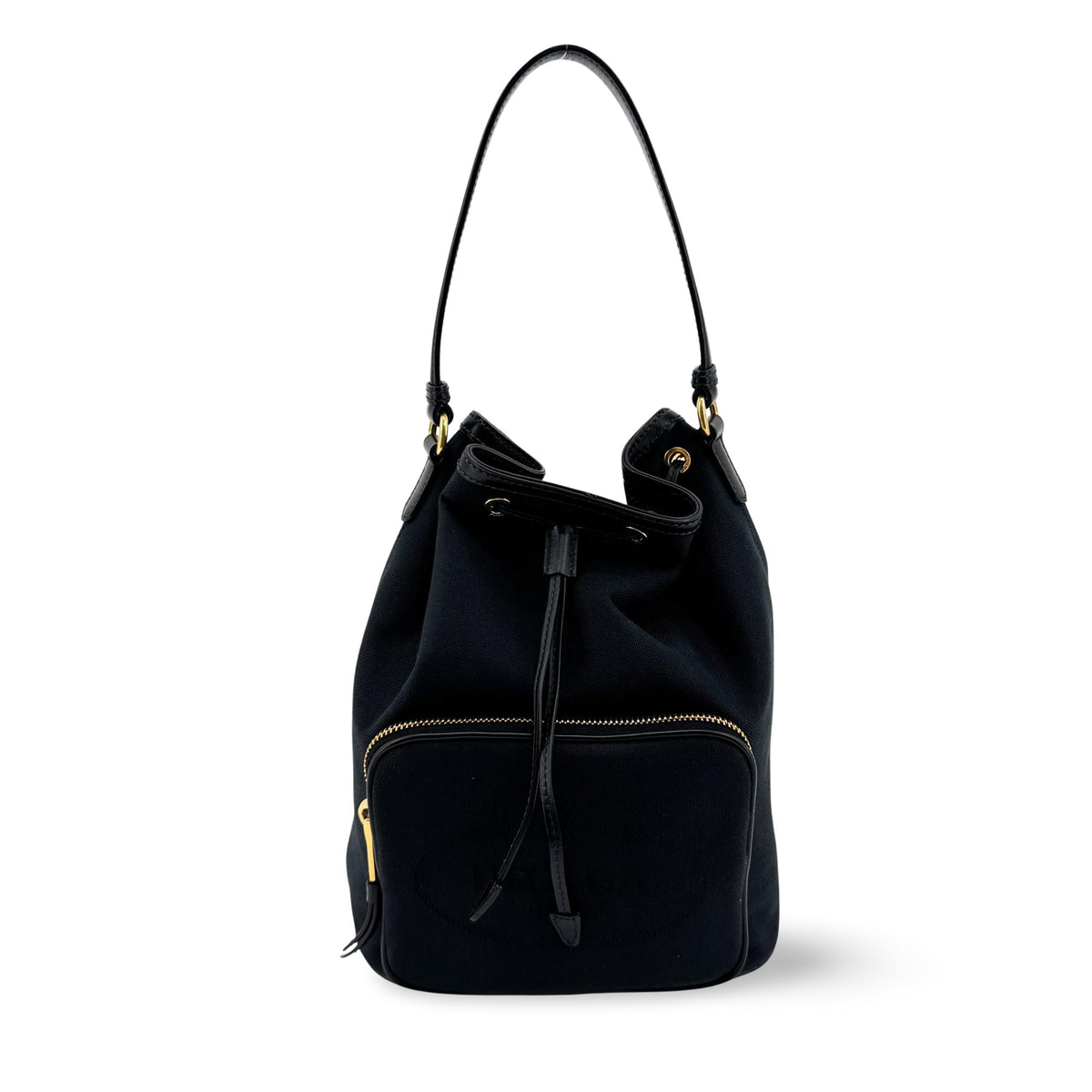 Prada Duet Drawstring Bucket Tessuto Black Canvas Handbag (Pre-Owned)