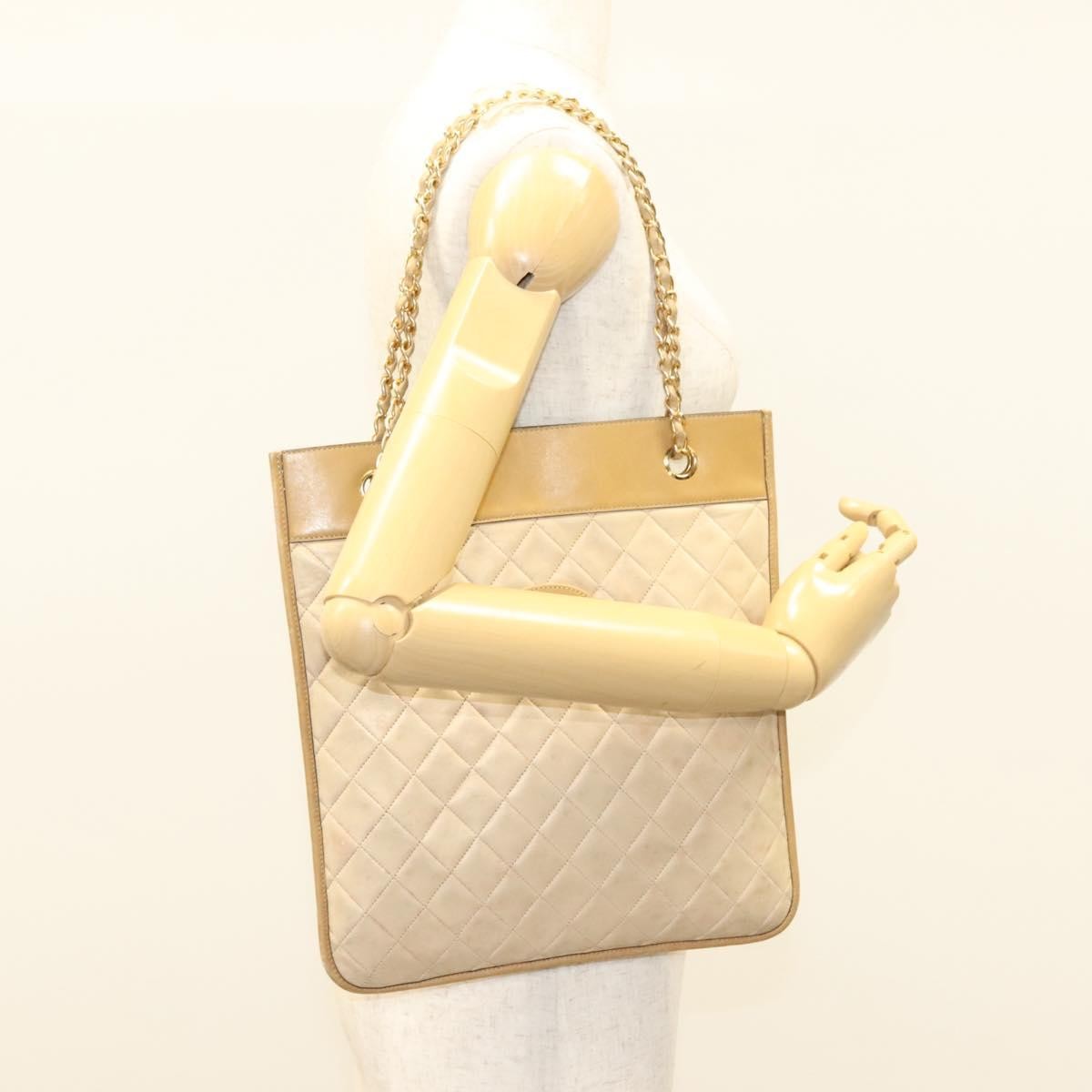 Chanel Chain Handle Leather Beige Leather Tote Bag Bag (Pre-Owned)
