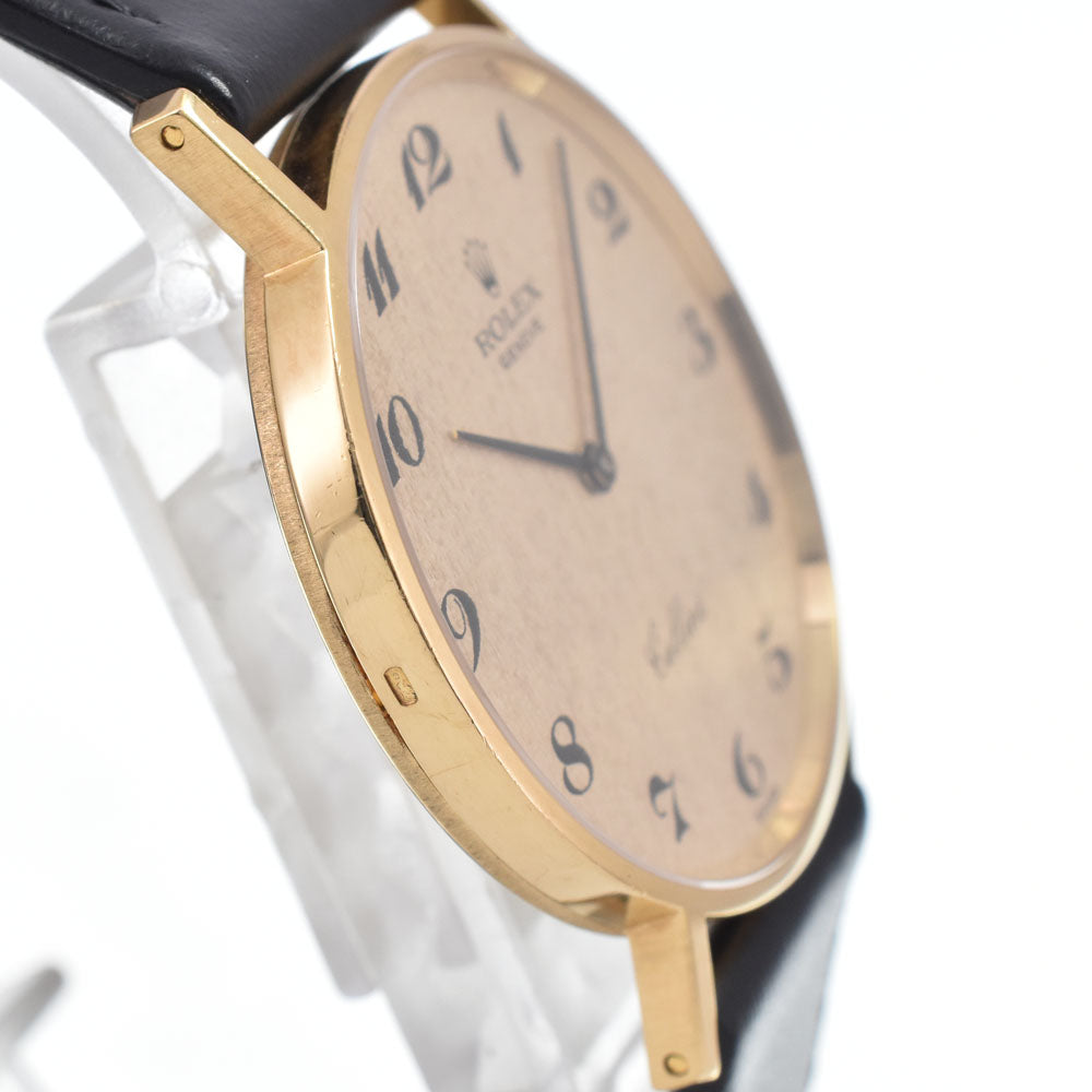 Rolex Cellini Round Quartz Yellow Gold And Alligator Watch (Pre-Owned)